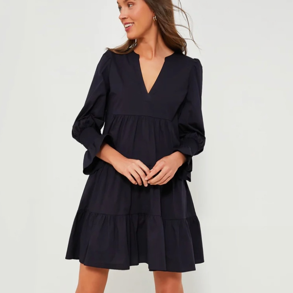 Pomander Place Navy V‑Neck Tiered Mini Dress 3XL
